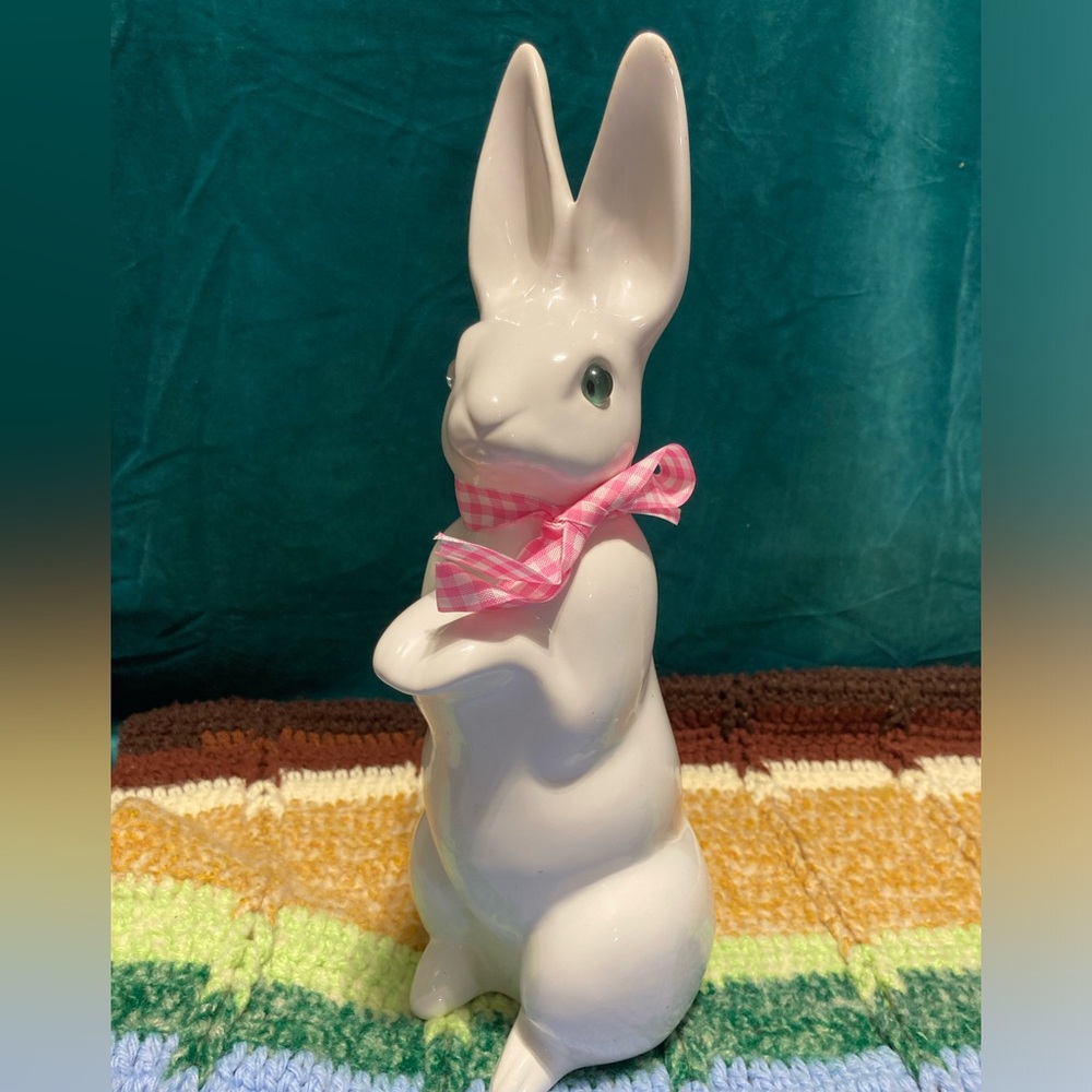 White Alert Easter Bunny Rabbit Portugal Ceramic Spring Decor